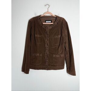 Public Women’s Bohemian Corduroy Jacket Lace Trim Snap Closure Sz 12 See Notes